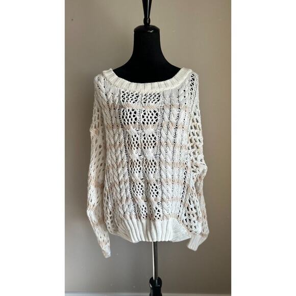 JOHN + JENN Women's Cream Striped Cable Loose Knit Oversized Sweater Size M - Picture 1 of 8